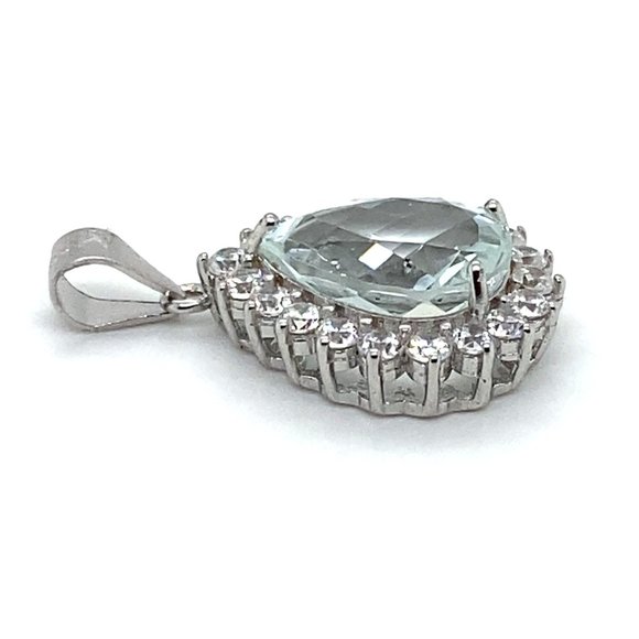Aquamarine 3.28ct White Gold Solid Silver Pendant - Picture 7 of 8